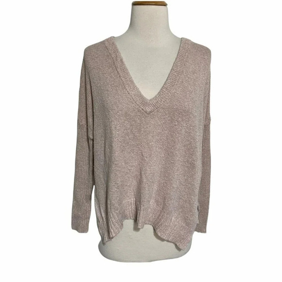 BDG S tan with‎ rose gold metallic threads V-neck sweater - Picture 1 of 6